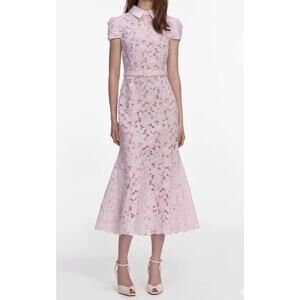 Self Portrait Pink Guipure Lace Midi Dress